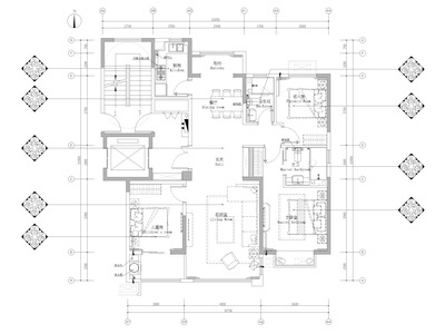 ​[济南]130㎡三居室家装样板房装修施工图 平层