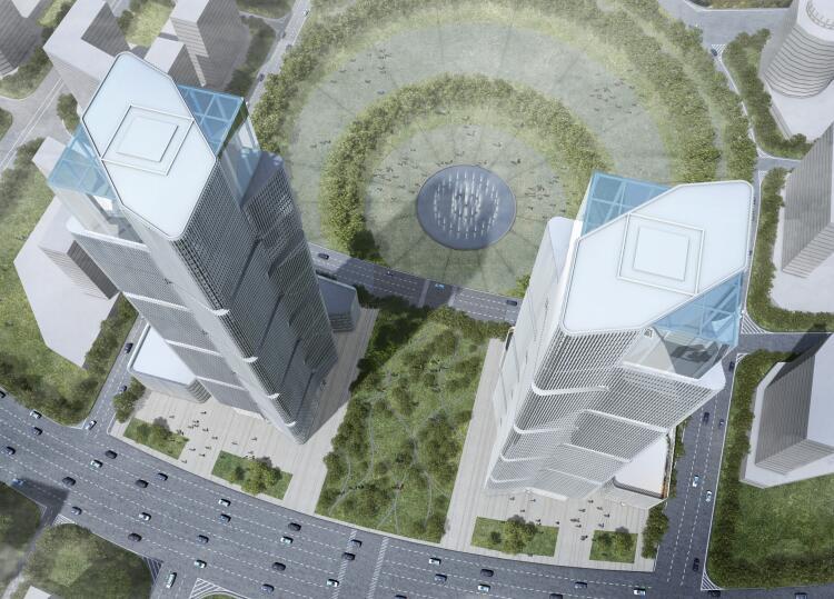 ​[河南]郑州绿地中央广场现代风高层综合体办公建筑设...