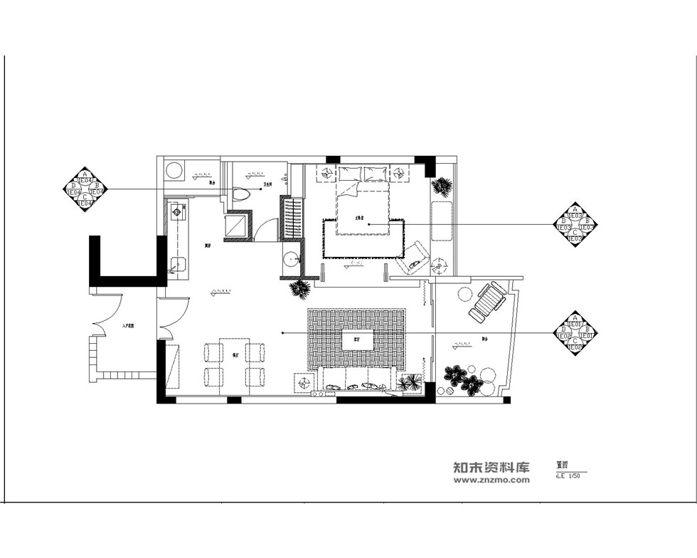 李益中--三亚时代海岸单身公寓东南亚风格A-1样板房cad施工图含效果图 公寓