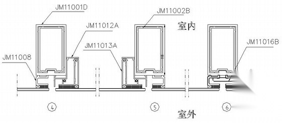 JM110A半隐框(隐框）幕墙节点详图 节点 结构节点图