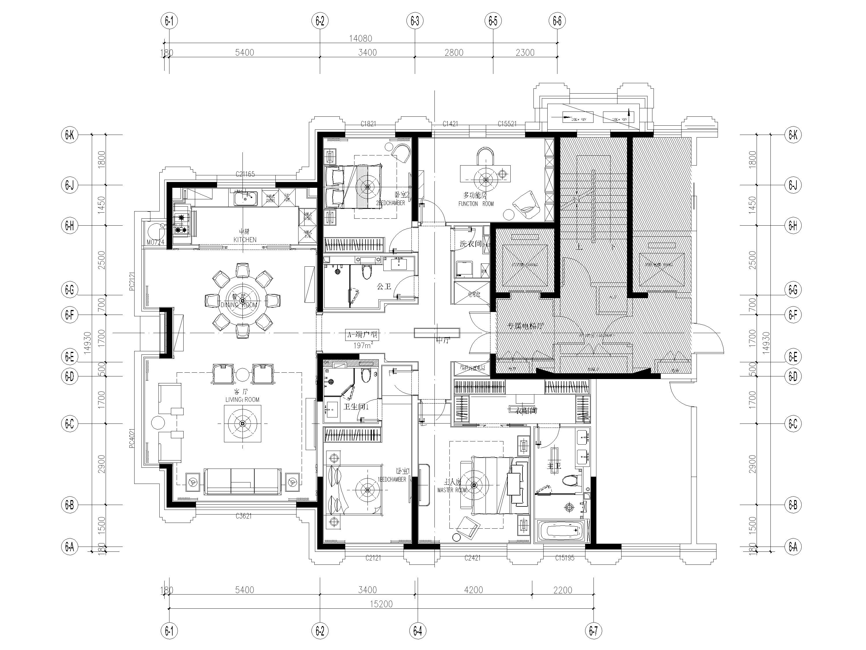 [北京]泰禾中式200㎡三居室样板间施工图 平层