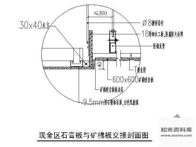 图块/节点石膏板与矿棉板交接剖面图
