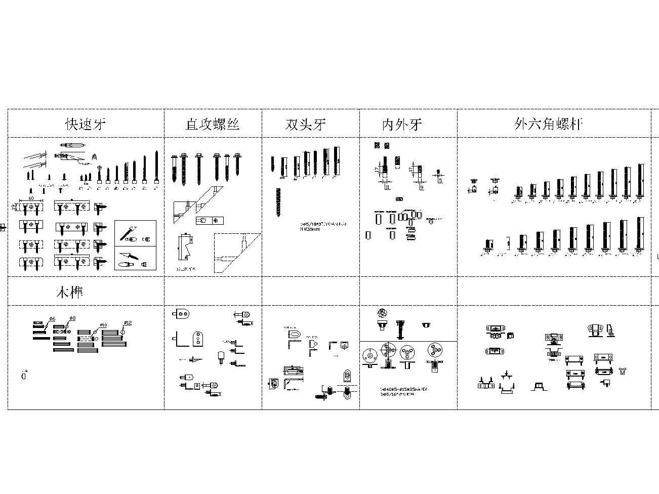 五金图块 直攻螺丝 快速牙 双头牙 内外牙 内外六角螺杆