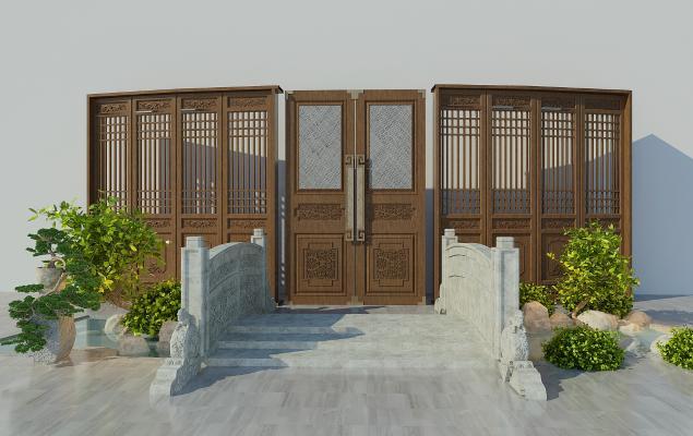 中式小桥 石桥 水池
