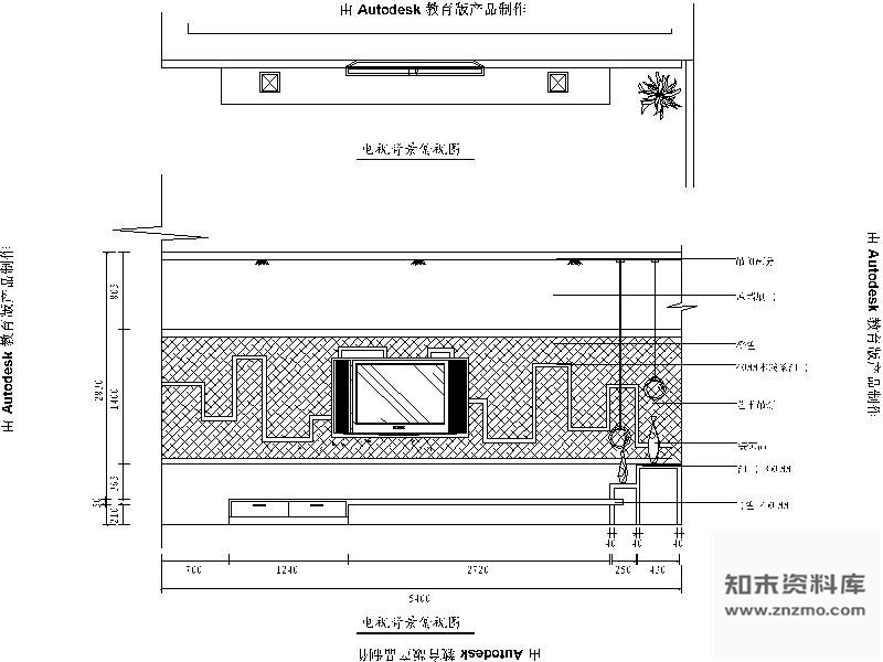 图块/节点电视背景墙立面图 墙面节点
