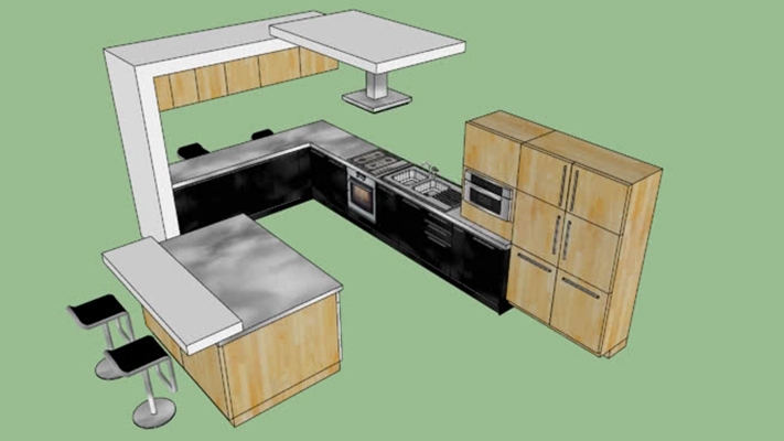 家居开放厨房 草图大师模型