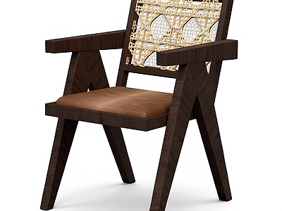 木框藤编扶手椅