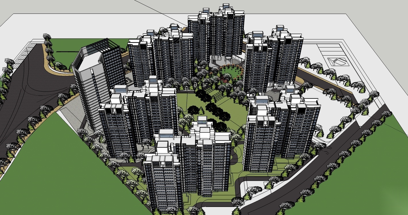 [北京]现代风格住宅小区规划设计SU模型
