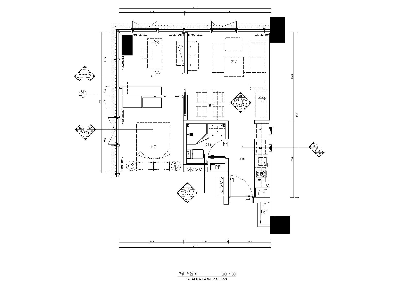 [广东]珠海55㎡SOHOA户型公寓样板房施工图