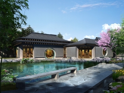 中式园林建筑模型方案设计规划模型（3dmax） 居住区景观