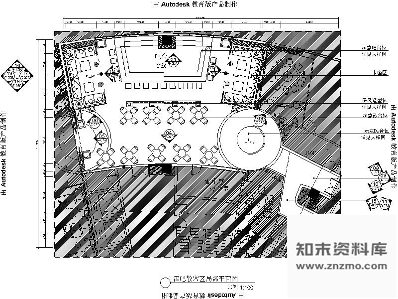 施工图福州某公馆酒吧散席区室内装修图