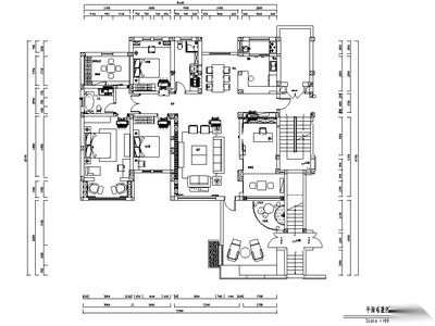[河北]新中式三居室样板间施工图(含效果图+模型) 平层