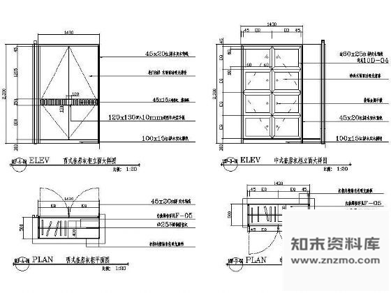 图块/节点西式衣柜详图 柜类 家具节点详图