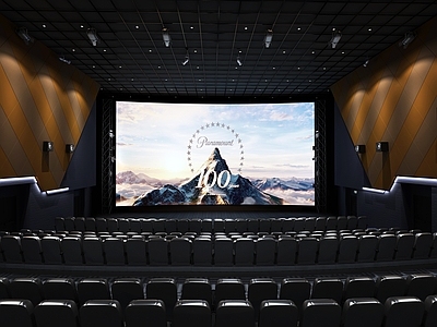 现代电影院放映厅4D影院 围栏 投影设备 大屏 电影座椅