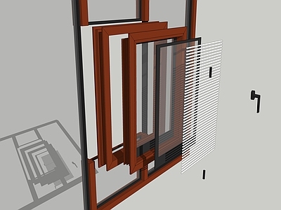系统窗精细模型 平开窗 上悬窗 内倒窗 中空百叶窗 五金 铰链