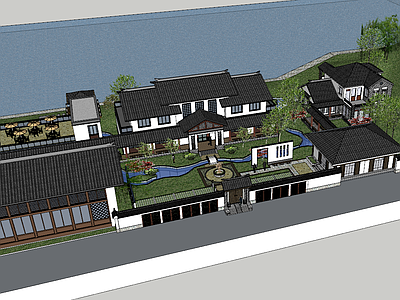 中式建筑小区亭台楼阁