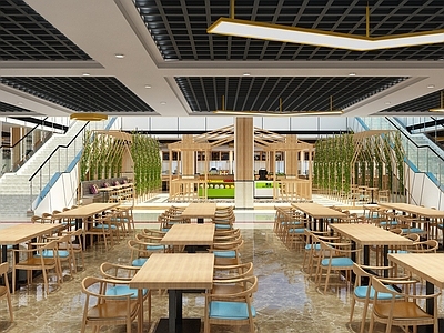 工业风学校食堂自助餐厅售卖台楼梯吧台