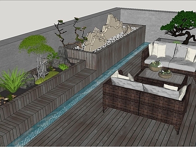 中式露台 小品 庭院 住宅 花园露台