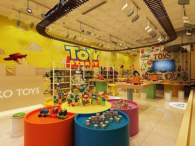现代玩具店 车轨道 玩具货架