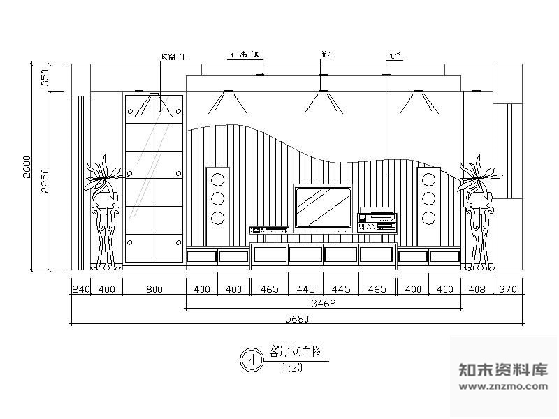 图块/节点电视背景墙立面 墙面节点