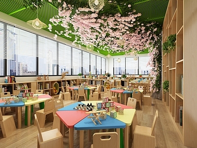 现代幼儿园 活动室 樱花树 玩具