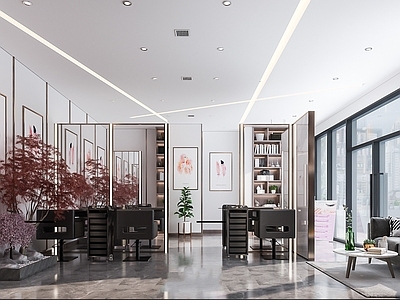 现代理发店 美发店 洗头按摩躺椅 洗发露 休闲桌