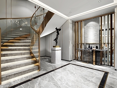 现代轻奢楼梯间 造景 玄关