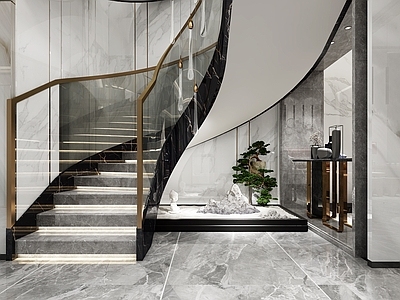 现代轻奢旋转楼梯 楼梯间造景