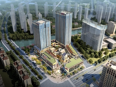 现代风格商业街 步行街 商业广场 高层住宅 商业广场 住宅公寓 商业综合体