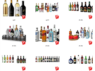 现代风格酒 酒瓶 酒杯 红酒 啤酒 洋酒 调和酒 饮料