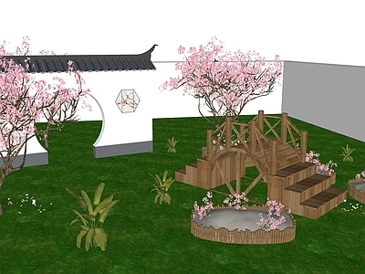 现代风格花园阳台 拱桥桃树装饰