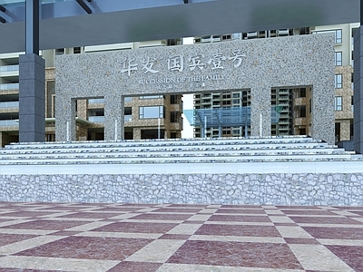 现代住宅项目 入口 大堂 高档小区入口 特写 场景模型