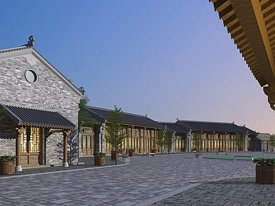 新中式商业街 仿古建筑街道