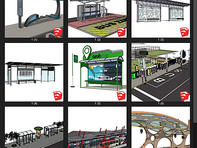 现代风格车站 公交车 公交车站 站台
