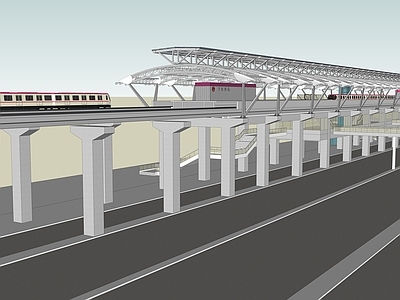 现代风格公交站台 高铁动车站 地铁站 轻轨站台 高架桥 火车动车 商业综合体