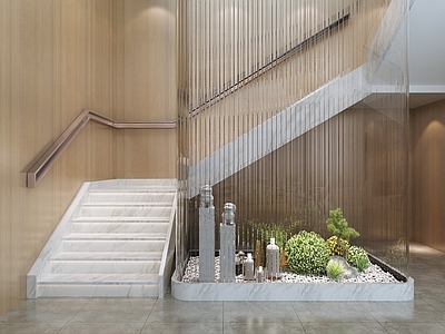 新中式楼梯间 小品 园艺小品 拴马桩 石头 摆件