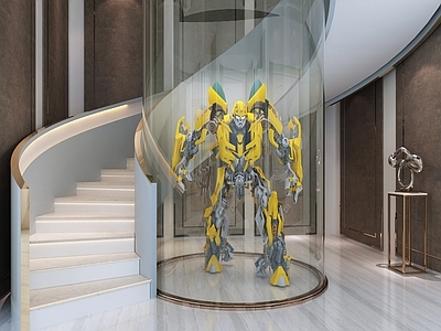 北欧楼梯间 旋转 机器人 大黄蜂 人