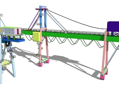 现代风格吊塔 桅杆吊 工程行吊 工业设备 塔吊机 码头吊塔起重机 钢结构 操控室 护栏 集装箱