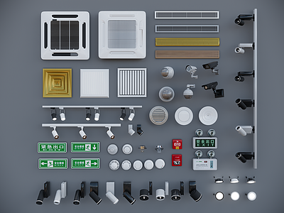 现代射灯筒灯 空调出风口 检修口 摄像机 监控安全出口 烟感喷淋 转向式