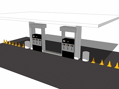 现代风格加油站 加气站 充电站 灭火器 遮阳棚 消防设施 围墙 便利店 路障