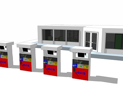 现代风格加油站 加气站 充电站 灭火器 消防设施 围墙 便利店