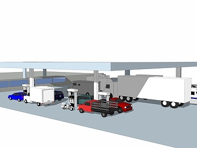 现代风格加油站 加气站 充电站 汽车 遮阳棚 消防设施 摩托车 便利店 货车