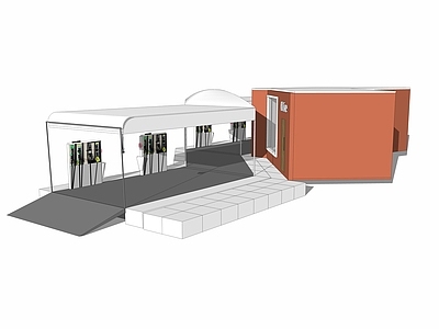 现代风格加油站 加气站 充电站 汽车 遮阳棚 公交车站 廊架 便利店