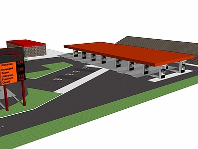 现代风格加油站 加气站 充电站 汽车 遮阳棚 消防设施 仓库 便利店 停车场