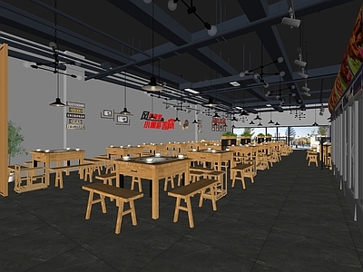 工业风格火锅店 麻辣烫串串香餐饮店