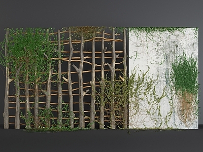 现代风格植物 藤曼 绿化 植被 木头 栅栏