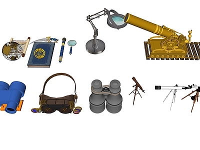 现代风格望远镜 放大镜 天文望远镜 三脚架