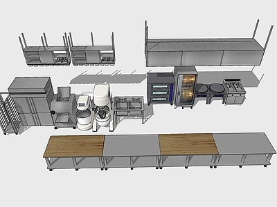 现代风格厨房用品组合 餐厅中央厨房后厨设备 操作台 厨柜