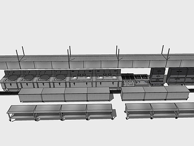 现代风格厨房用品组合 餐厅中央厨房后厨设备 操作台 厨柜
