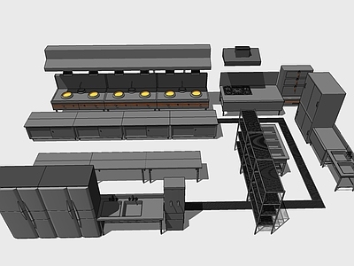 现代风格厨房用品组合 餐厅中央厨房后厨设备 操作台 厨柜